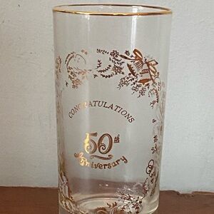 Vintage 50th Anniversary Congratulations Gold Trim Glass